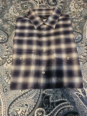 Tom Ford Mens Western Shirt Blue and White Plaid Button-Down Shirt